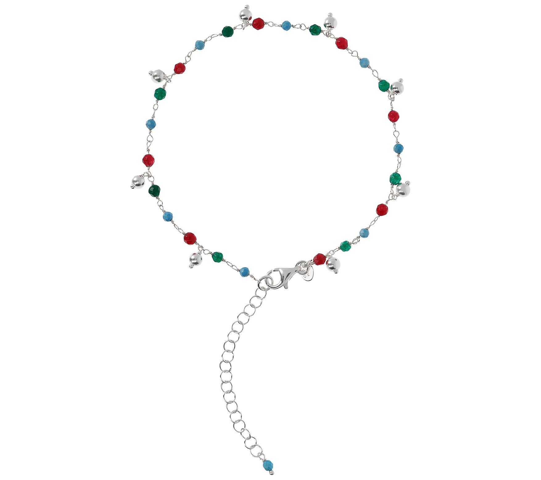 Italian Silver Gemstone & Dangle Ankle Bracelet