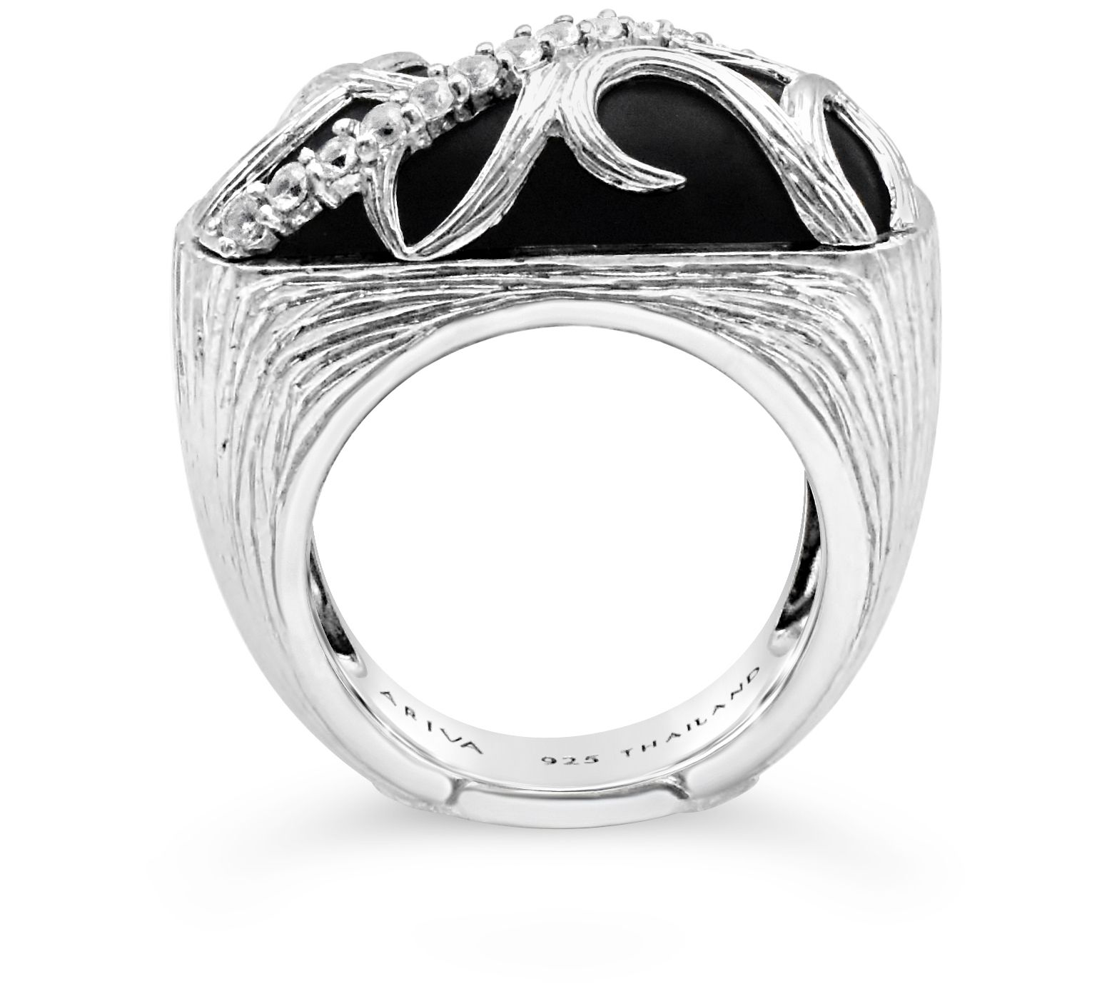 Ariva Sterling Silver Black Onyx & White Sapphire Ring