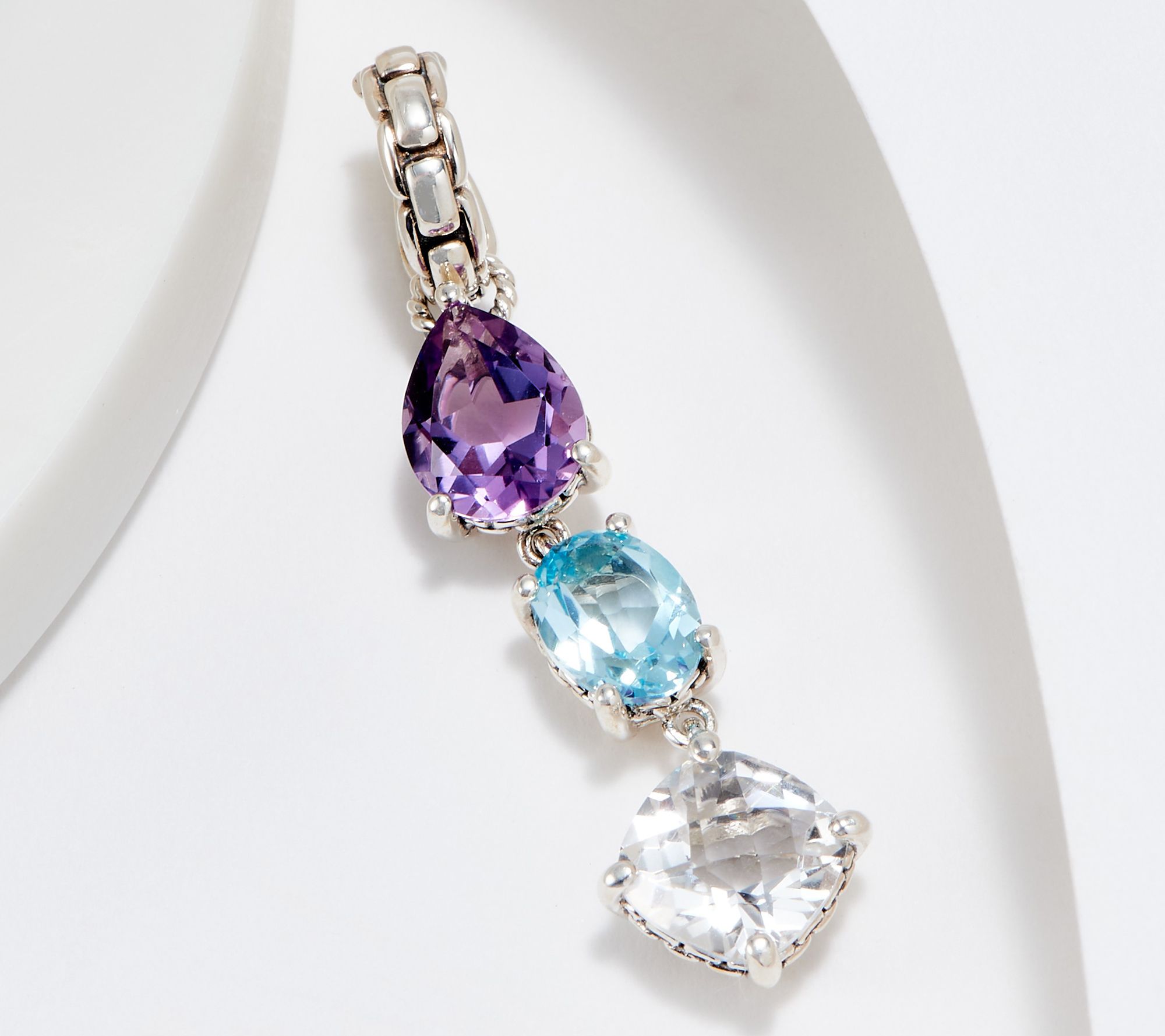 JAI Sterling Silver Gemstone 3-Stone Drop Enhancer