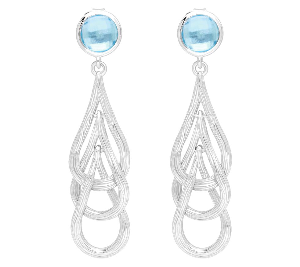 Ariva Sterling Silver Blue Topaz Textured Dangl Earrings