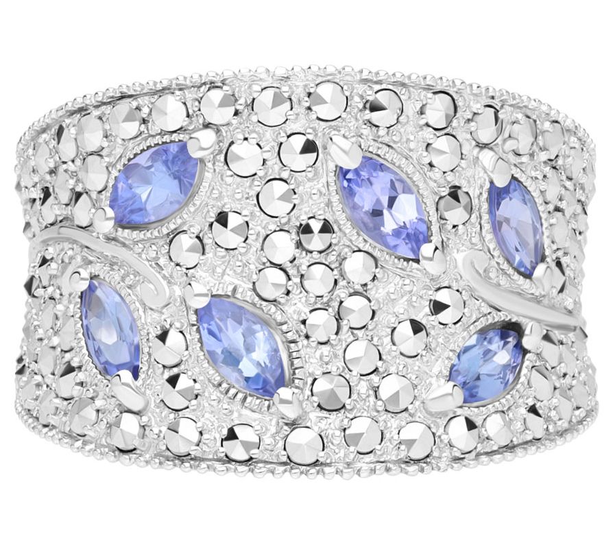 Dallas Prince Designs Chrome Marcasite & Tanzan ite Ring