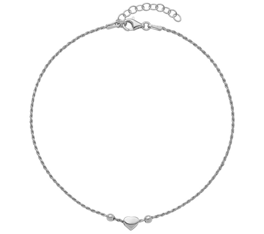 Italian Silver Heart & Beaded Anklet, 2.1g