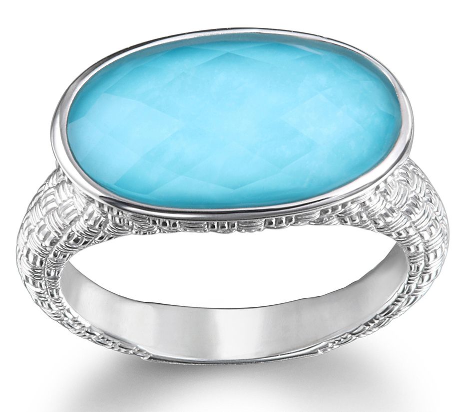 Ariva Sterling Silver Turquoise & Rock Crystal Ring