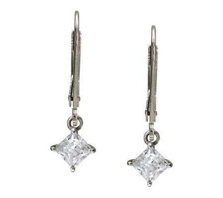 Diamonique Princess Cut Lever Back Earrings, Pl atinum Clad