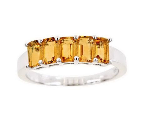 Sterling 5-Stone Emerald-Cut Gemstone Band Ring