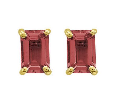 Emerald-cut Gemstone Post Earrings, 14K Gold
