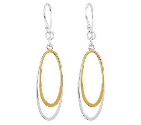 Sterling Two-Tone Polished Double Oval Dangle E arrings