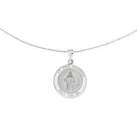 Polished Saint Jude Thaddeus Pendant w/ 18 Cha in, 14K Gold