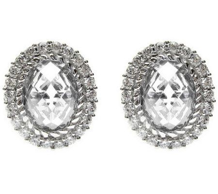 Judith Ripka Sterling Oval Diamonique Halo Earr ings