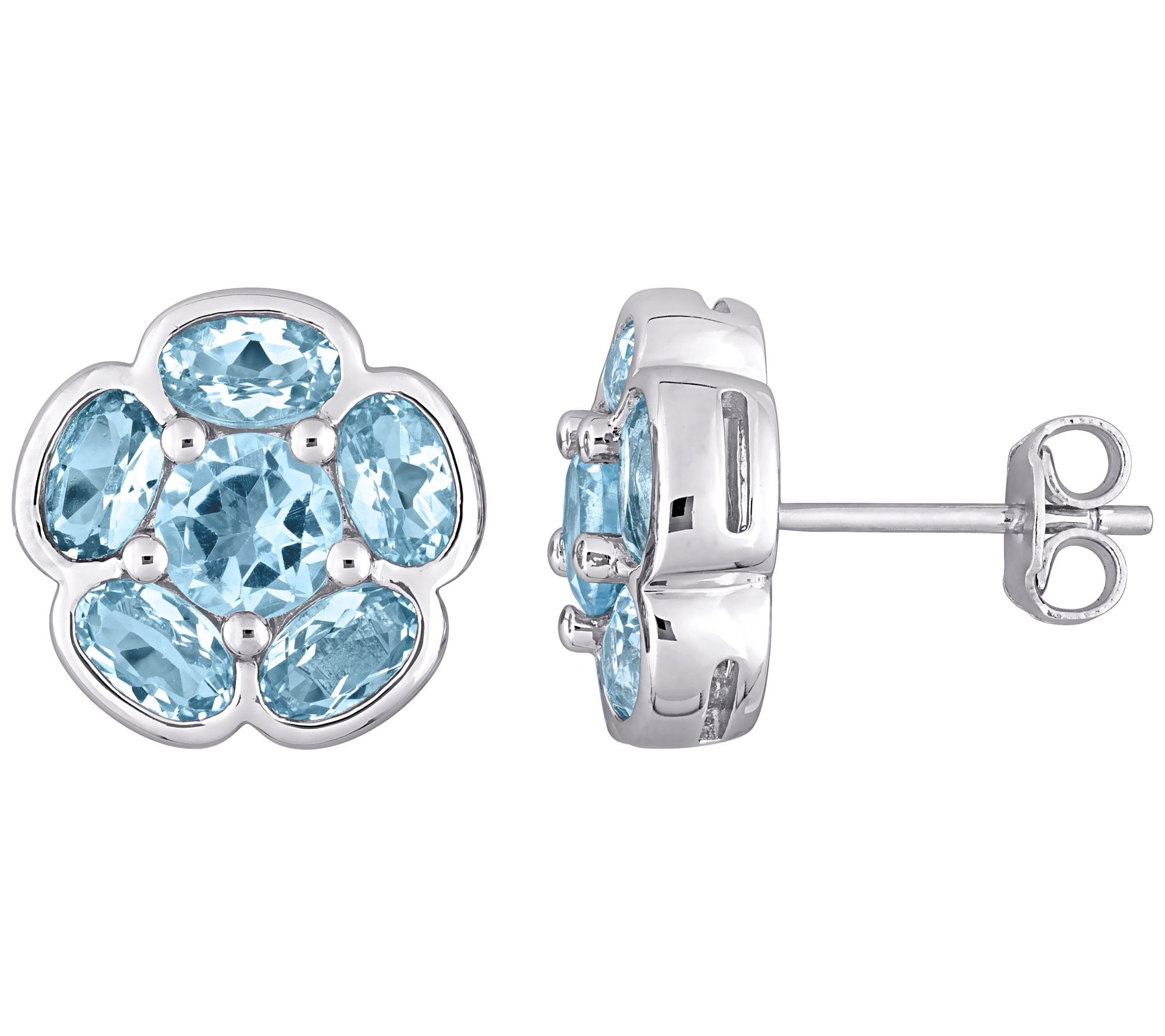 Sterling Silver 3.45 cttw Blue Topaz Flower Stud Earrings