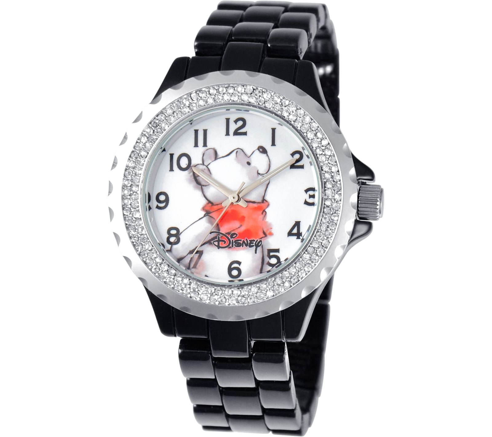 Disney Womens Winnie the Pooh Black Enamel Spa rkle Watch