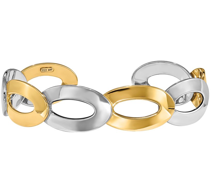 Italian Gold Two-Tone Oval Link Cuff 14K, 8.7g