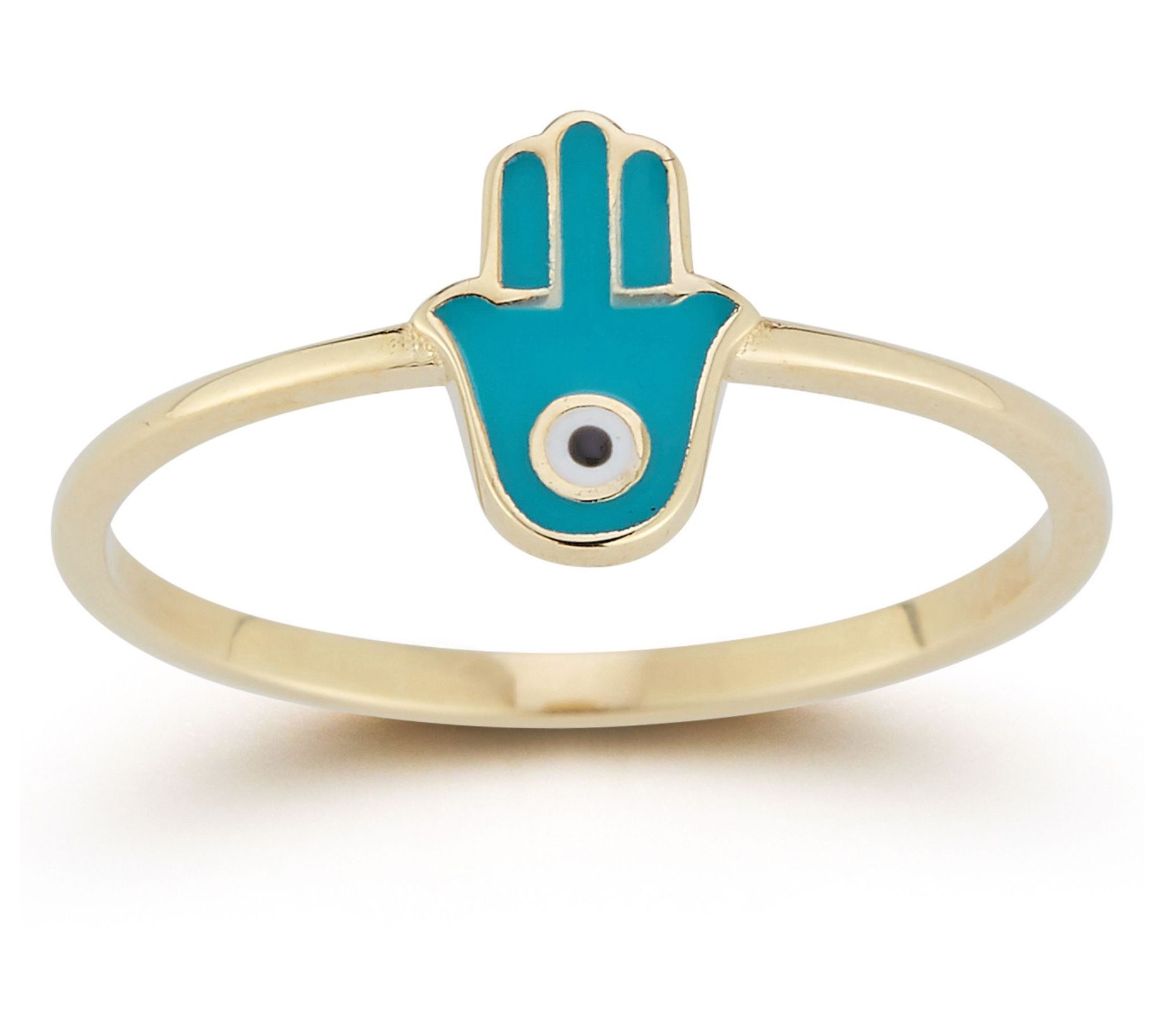 Luminosa Gold Enamel Evil Eye Hamsa Ring, 14K