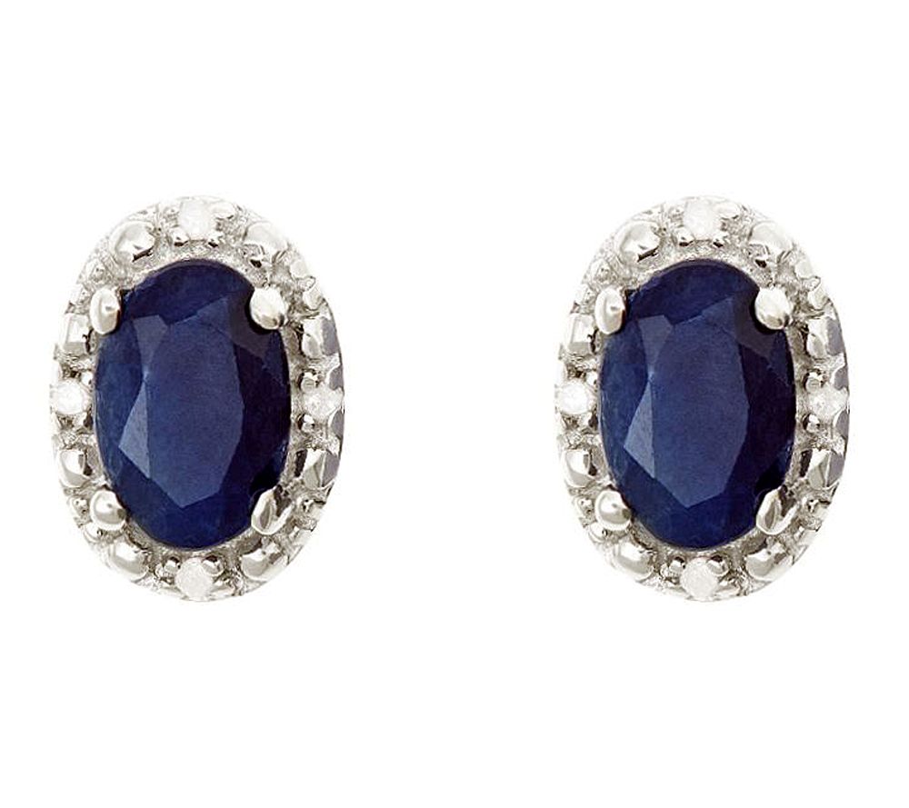 Sterling Oval Fancy Stud Earrings with Diamond Accent