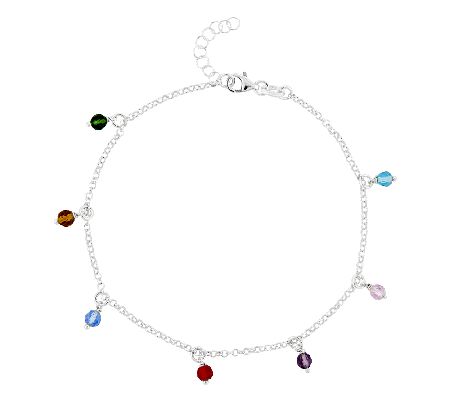 Sterling 10 Multi-Colored Bead Station Ankle B racelet