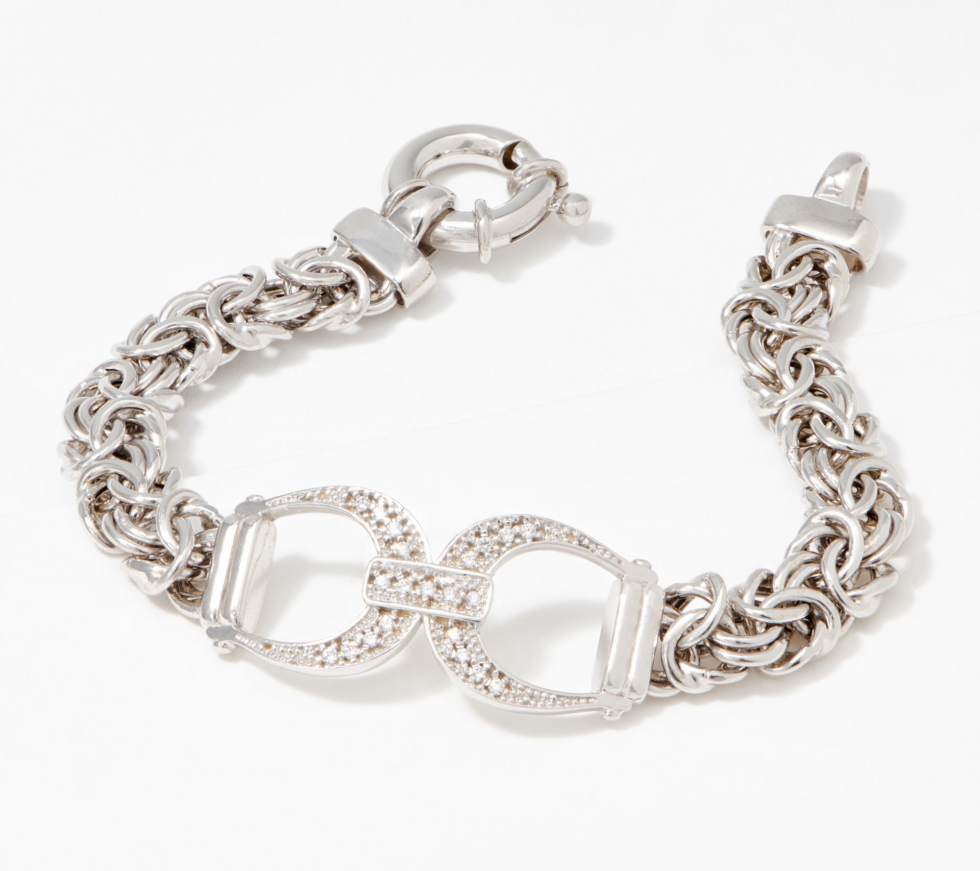 Diamonique Equestrian Link Byzantine Bracelet, Sterling Silver