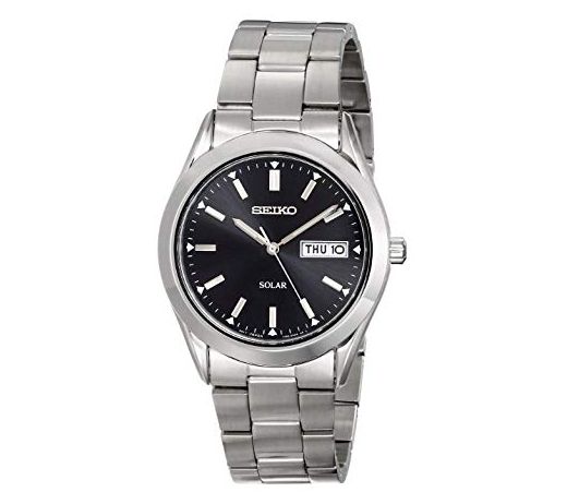 Seiko Mens Stainless Black Dial Watch w/ Date Window