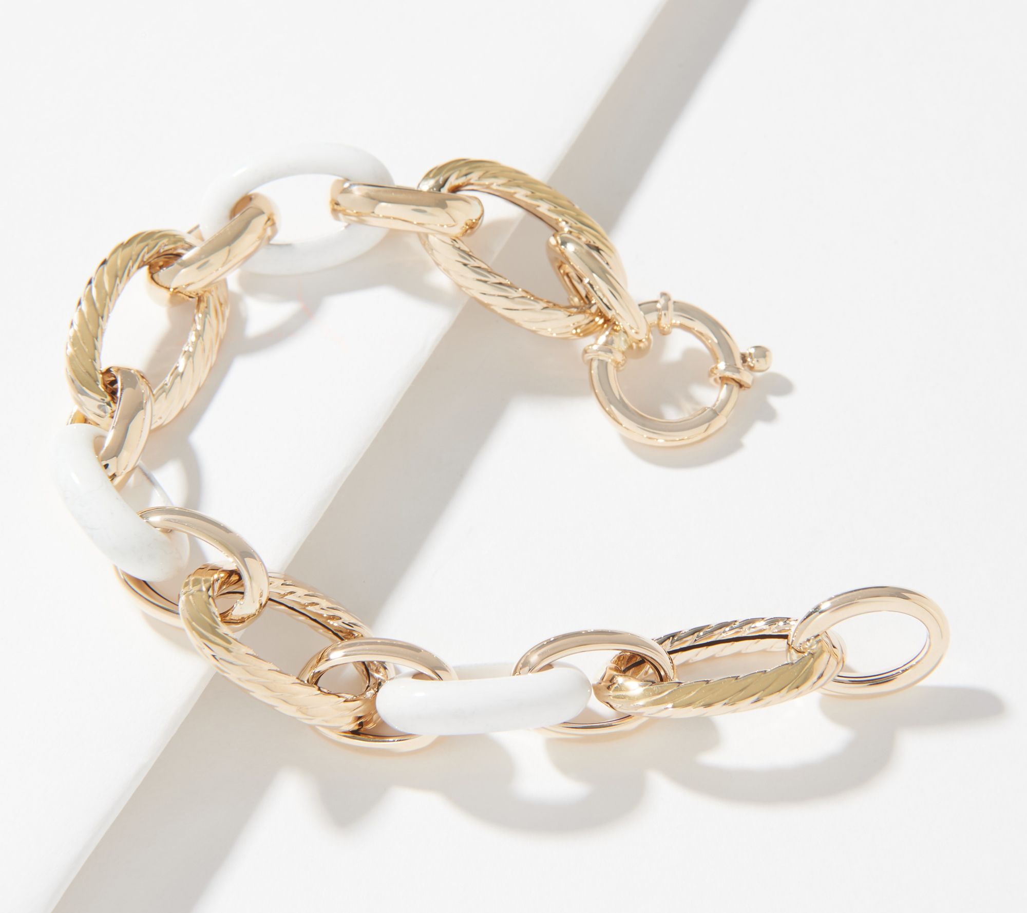 Italian Gold Large Gemstone Chain Link Bracelet 14K Gold