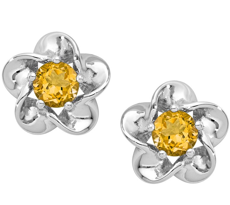 Sterling Silver Floral Gemstone Post Earrings —