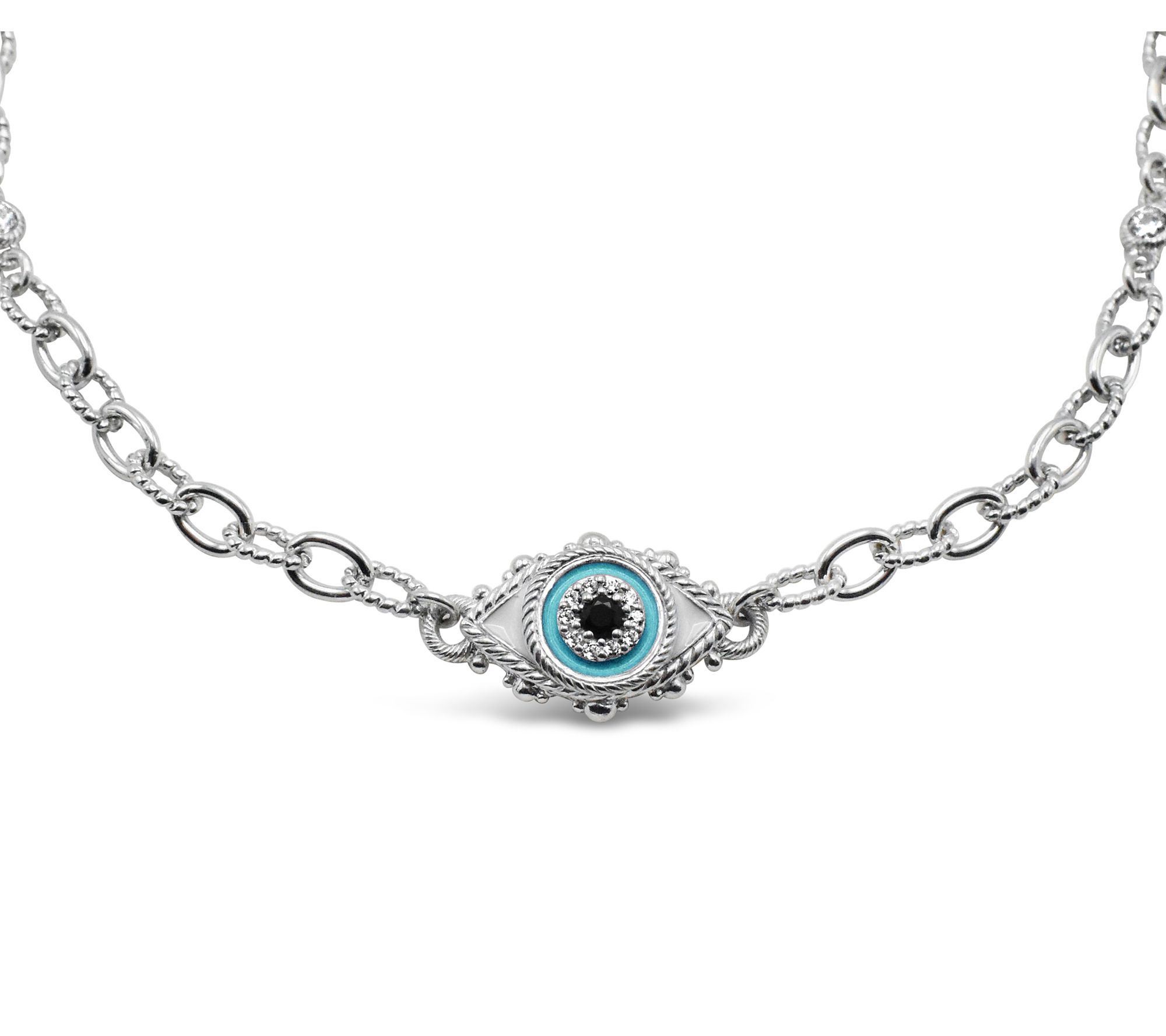 Judith Ripka Sterling Evil Eye Gemstone Ank le Bracelet