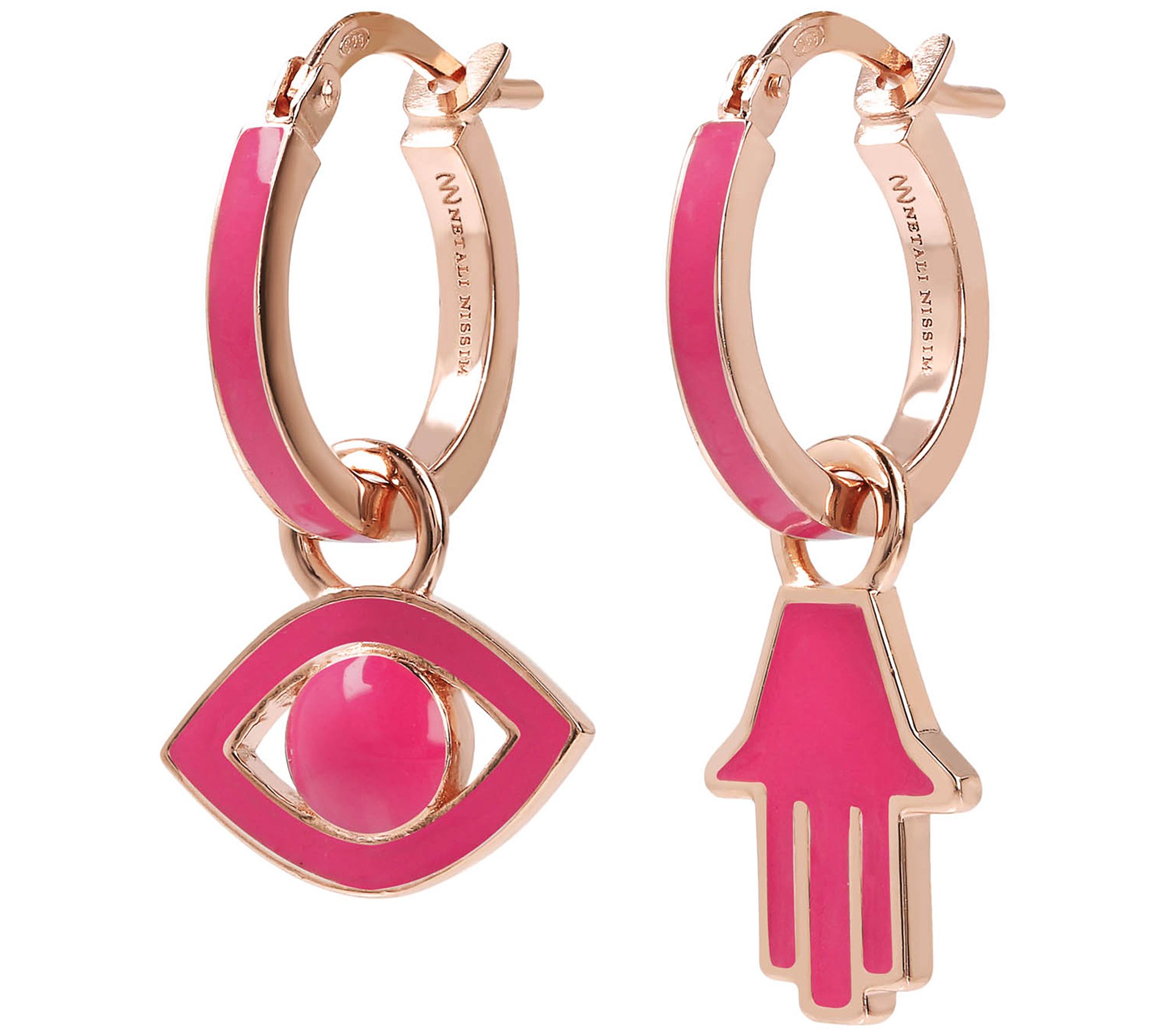 Netali Nissim Evil Eye & Hamsa Earrings, 18K Ro se Gold Plated