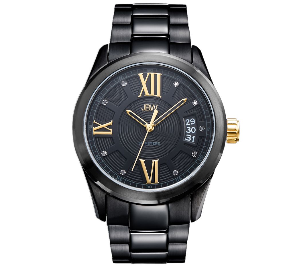 JBW Mens Bond Black Ion-Plated Stainless Diam ond Watch
