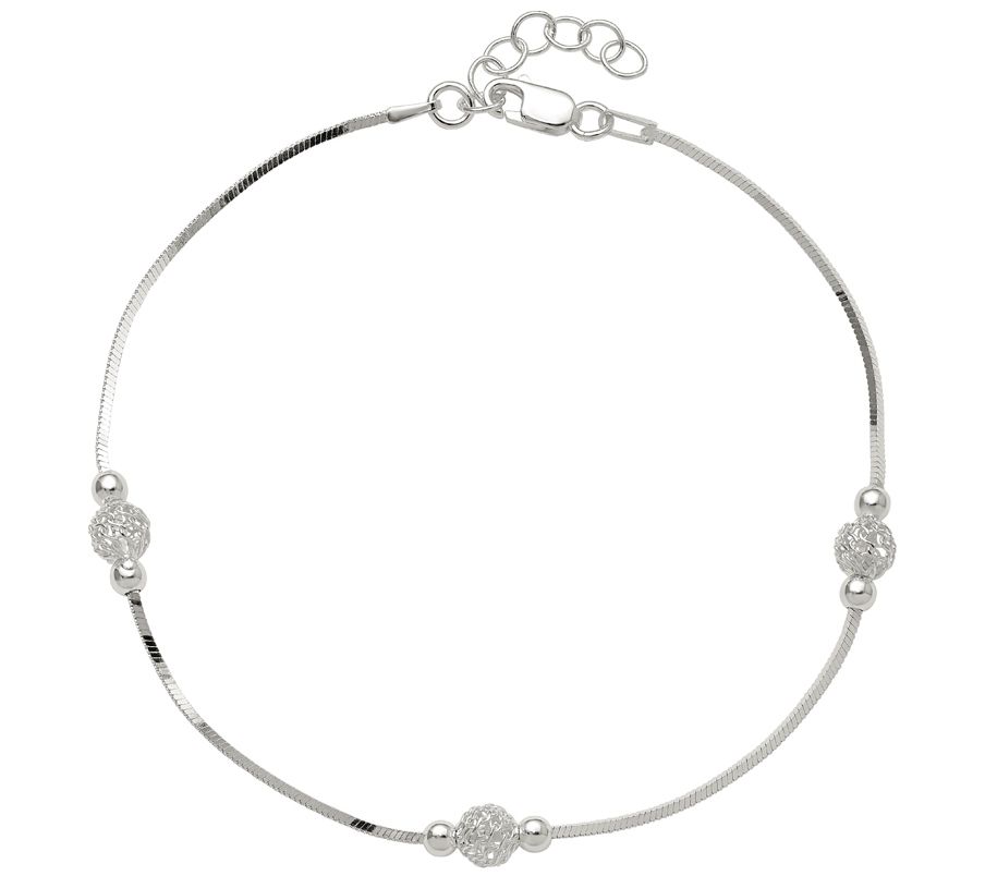 Italian Silver Polished & Textured Beaded Ankle t, 4.3g