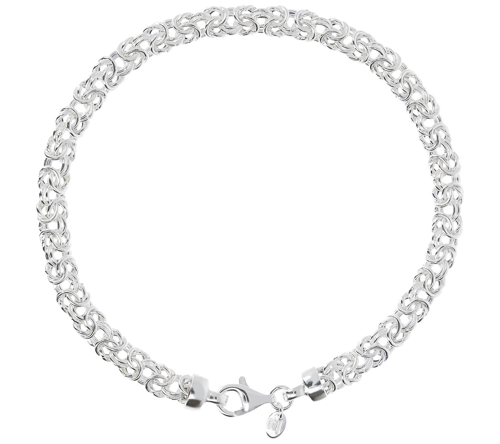 UltraFine Silver Polished Byzantine Link Ankle Bracelet