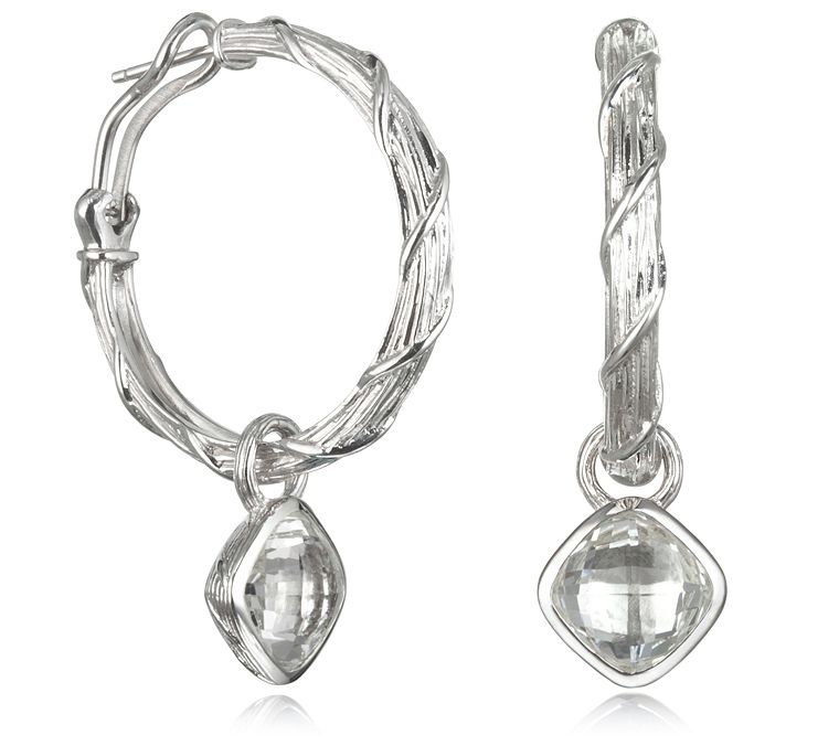 Ariva Sterling Silver Rock Crystal Convertible Hoop Earrings