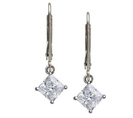 Diamonique 2 ct tw Princess Cut Lever B ack Earrings