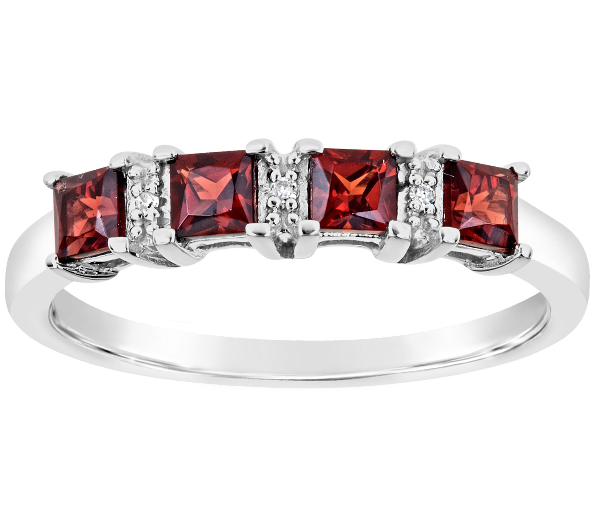 Sterling 4-Stone Princess-Cut Gemstone Band Rin g