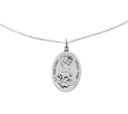 Sterling St. Michael Oval Solid Pendant w/ 18 Chain