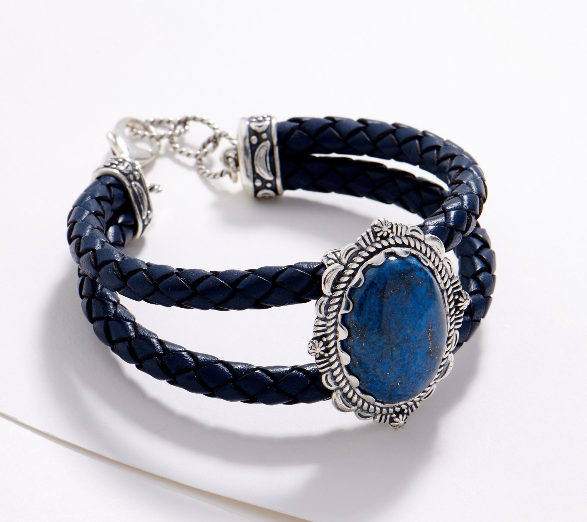 American West Sterling Silver Leather Gemstone Bracelet