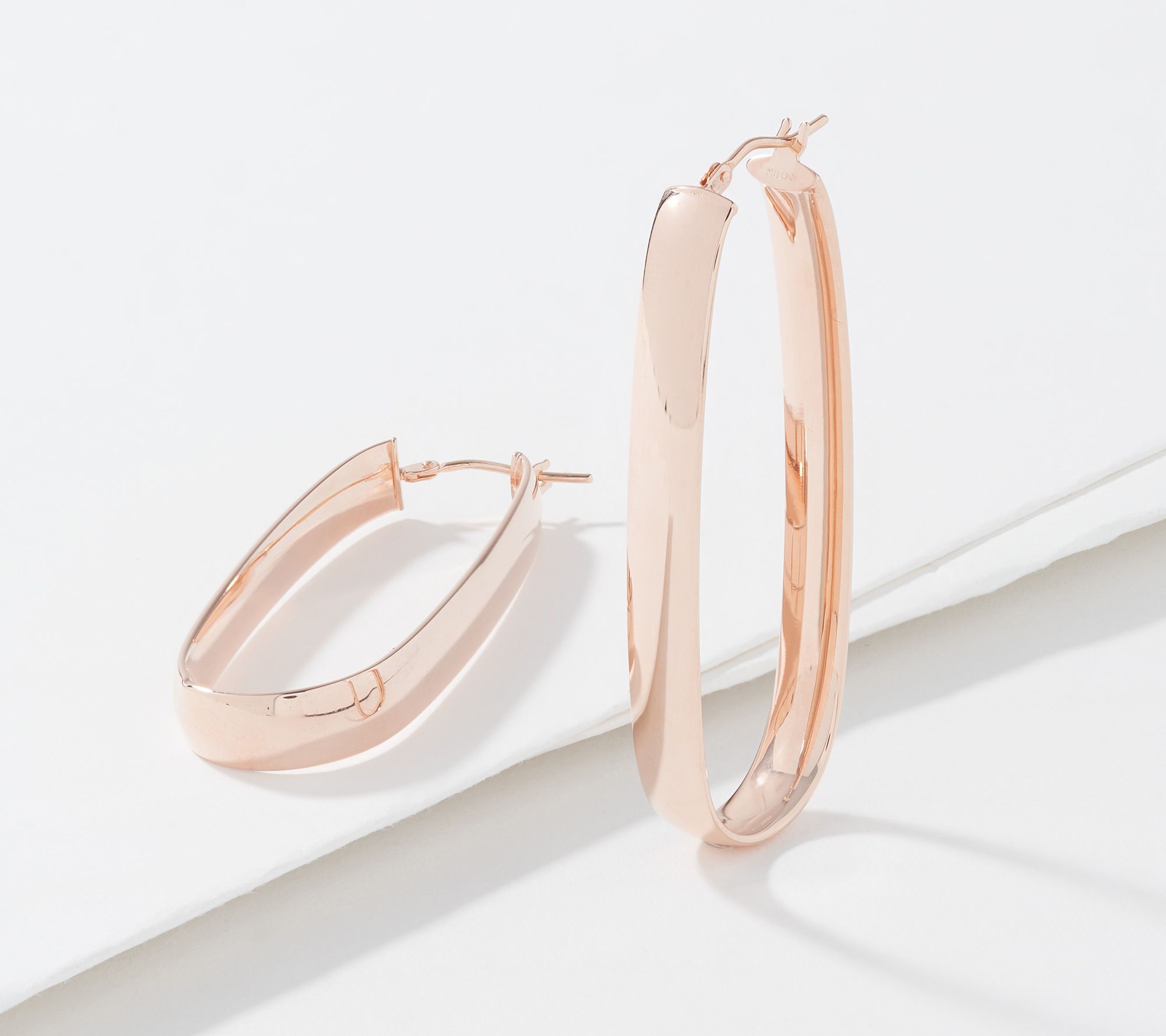 Italian Gold 14K Gold Elongated Oval Hoop Earrings