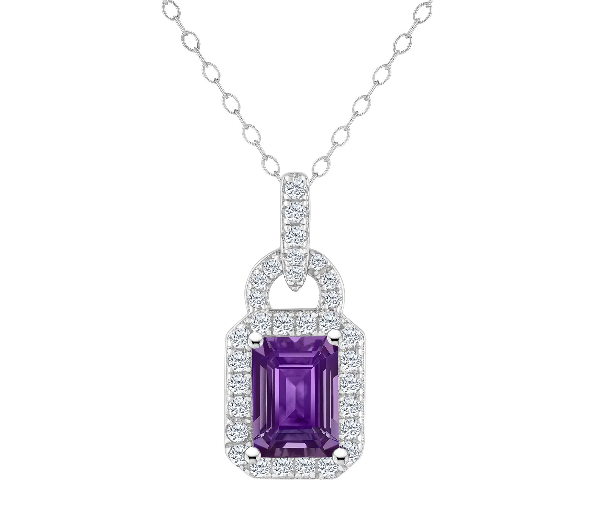Sterling Silver Multi-Gemstone Emerald Cut Pendant w/ Chain