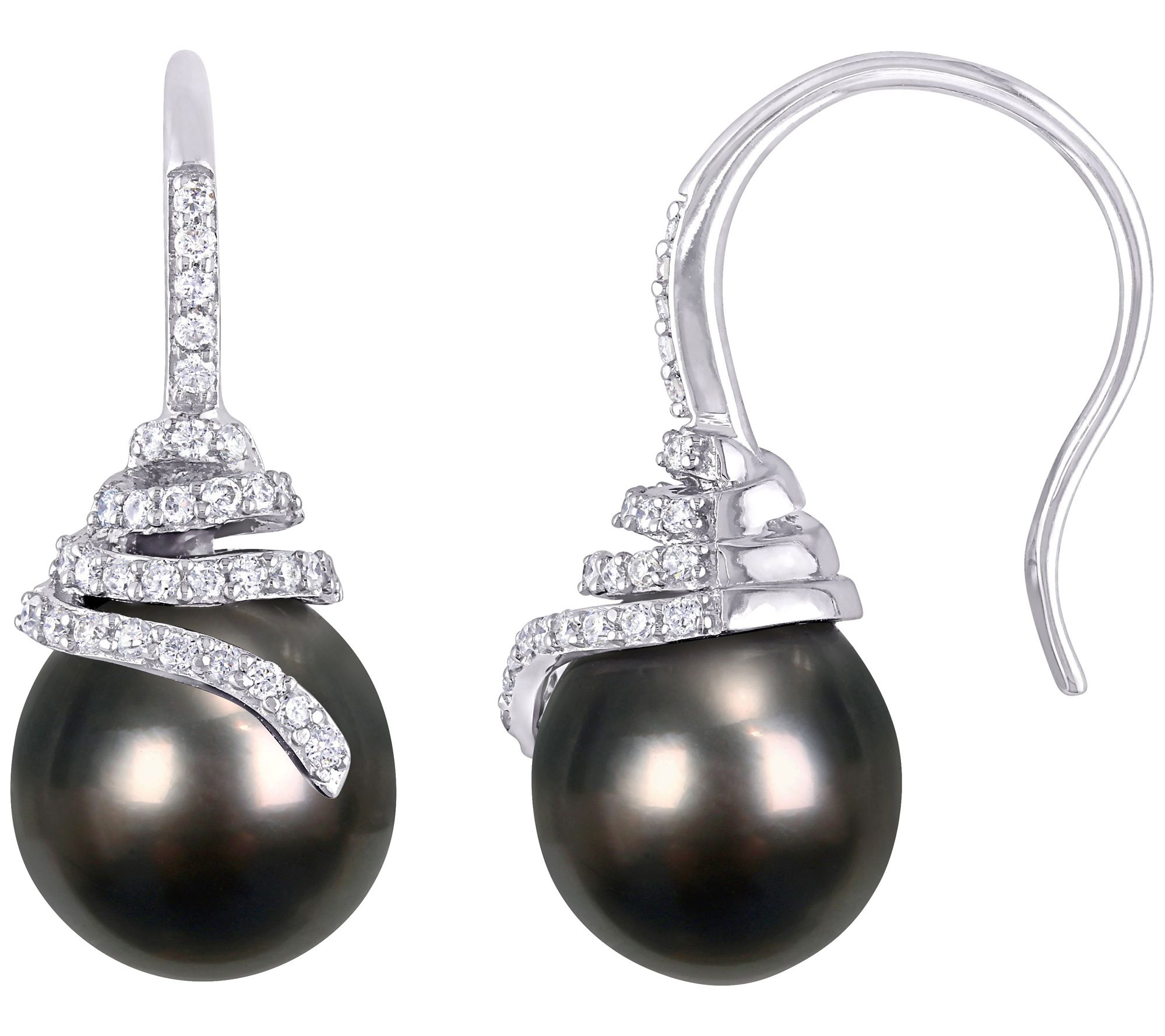 Bellini Black Pearl & Diamond Earrings, 14K Whi e Gold