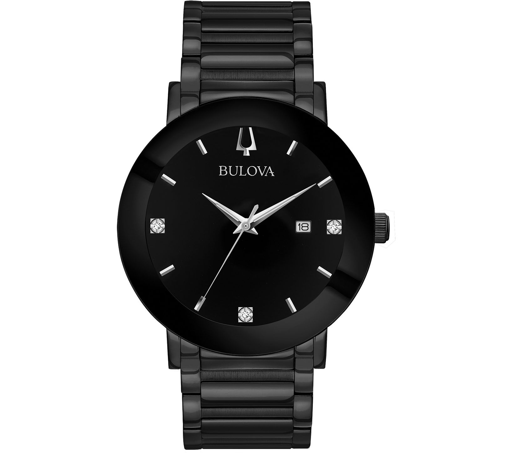 Bulova Mens Black Stainless Bracelet Diamond A ccent Watch
