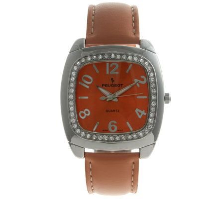 Peugeot Ladies Crystal Bezel Orange StrapWatch