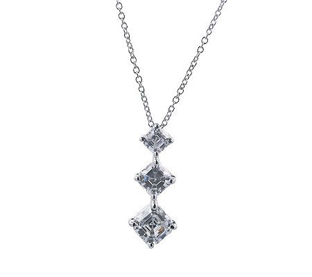 Diamonique 3 Stone Journey Pendant w/ Chain, Pl atinum Clad