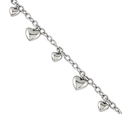 Steel by Design 7-3/4 Polished Hearts Bracelet