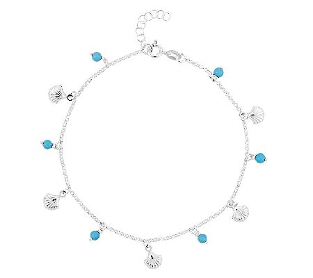 Sterling 10 Seashell Turquoise Bead Ankle Brac elet