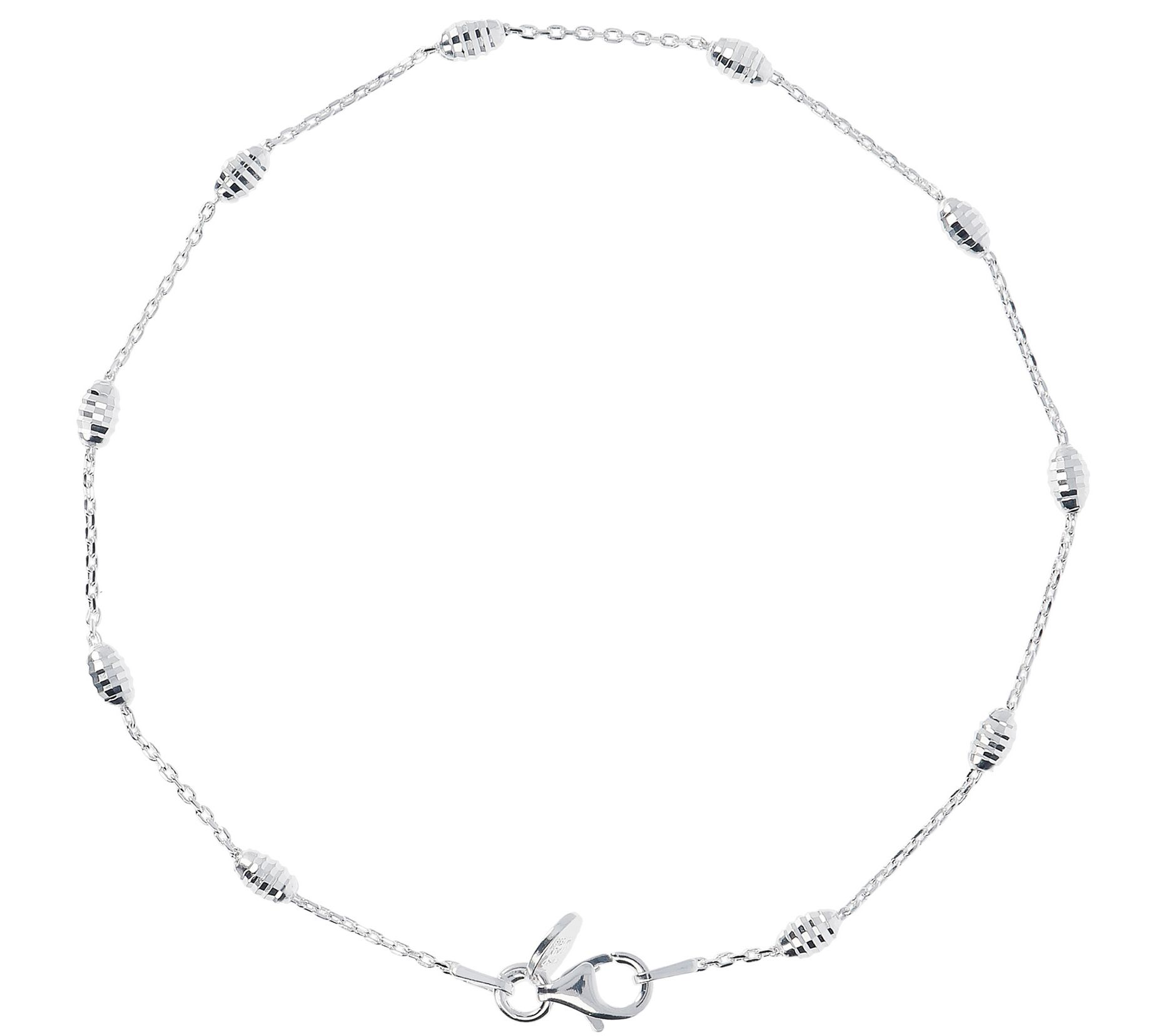 UltraFine Silver Diamond-Cut Oval Bead Anklet 2 .5g