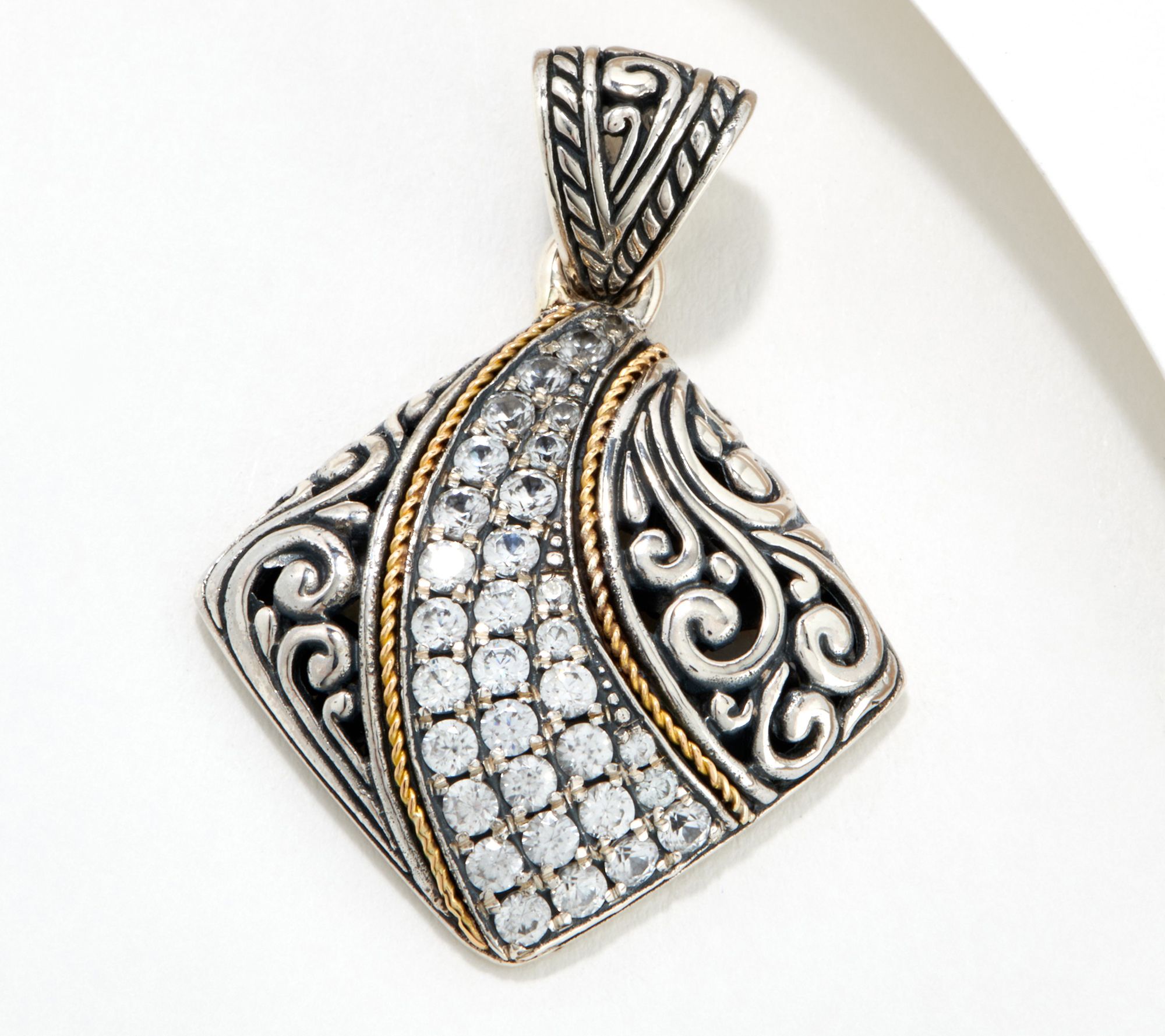 Artisan Crafted Sterling Silver Scrollwork Pave Pendant