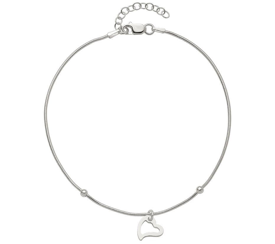 Italian Silver Floating Heart Dangle Anklet, 3. 7g