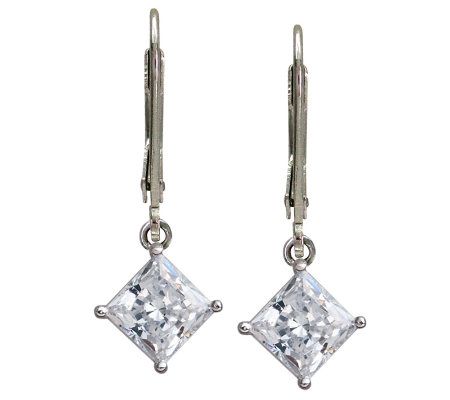 Diamonique 3 cttw Princess-Cut Lever Back Earri ngs