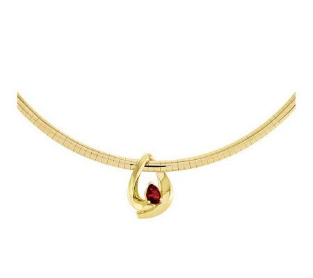 Pear-Shape Gemstone Slide w/ 18 4mm Omega Neck lace, 14K Gold