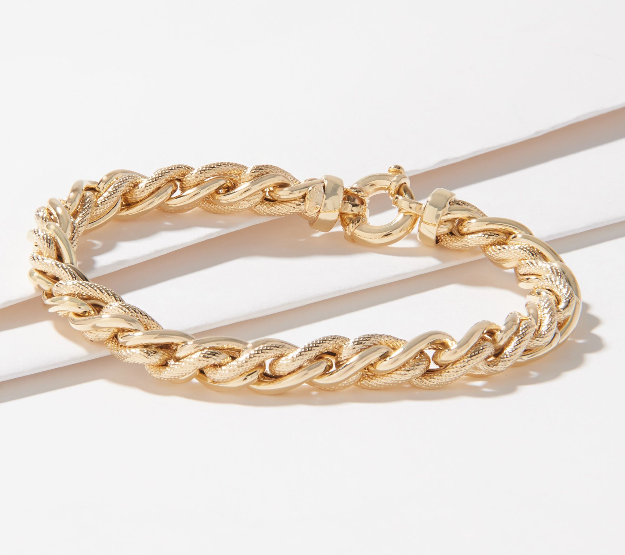 Italian Gold Average Textured Twisted Rolo Link Bracelet, 14.0g