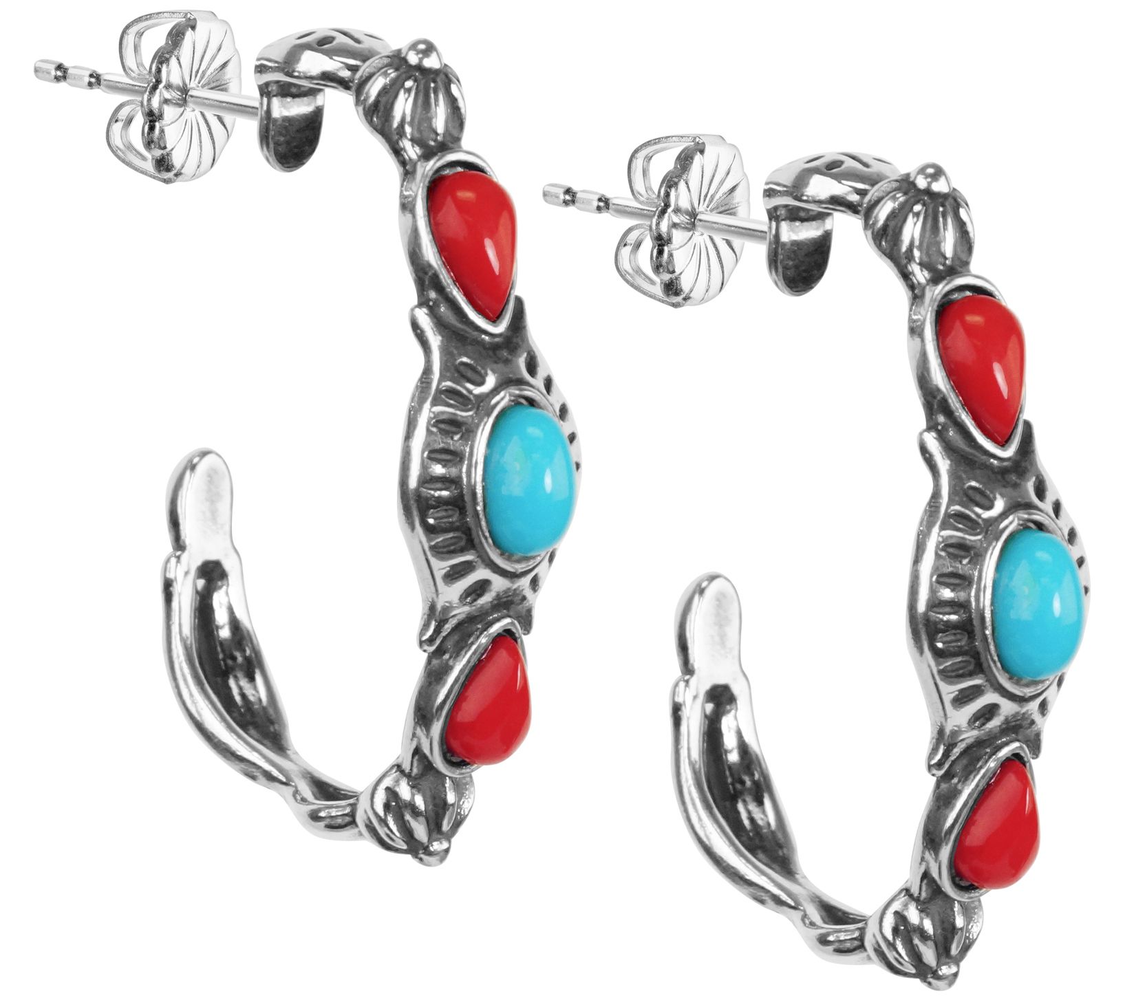 American West Sterling Dakota Multi-Gemstone Ho op Earrings