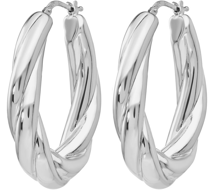 Italian Silver Oval Twisted Hoop Earrings, Ster ling