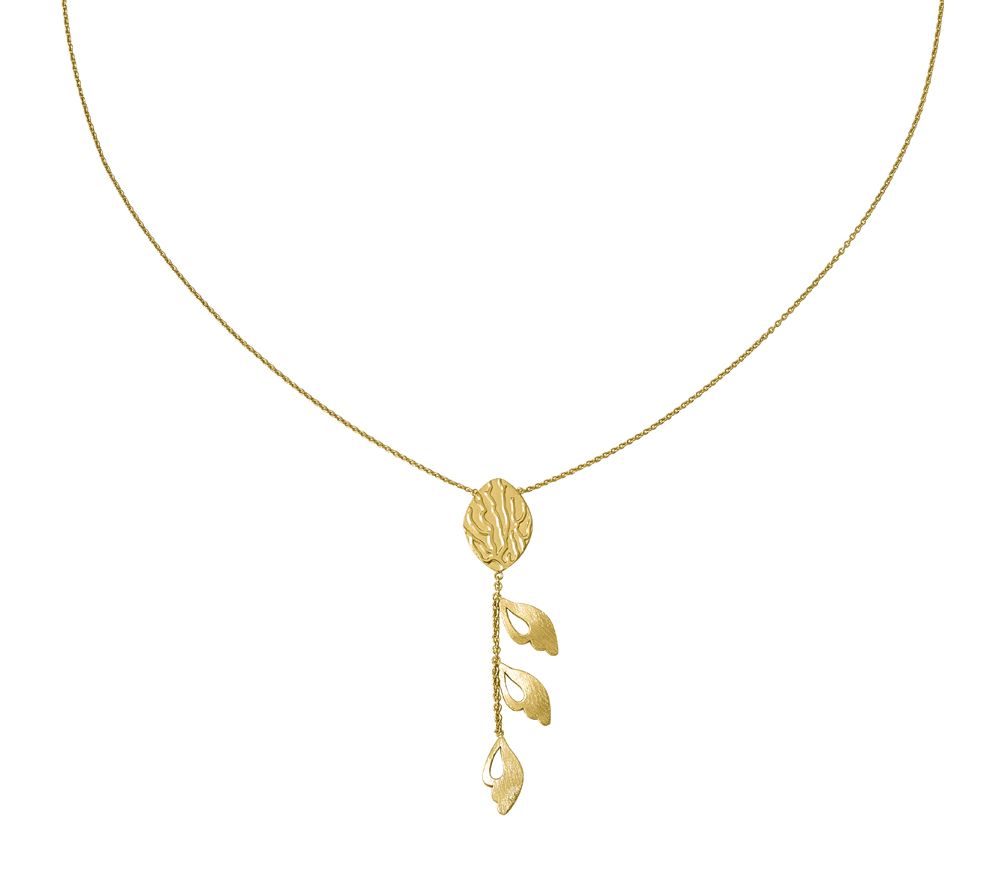 Italian Gold Leaf Dangle Necklace 14K, 3.4g